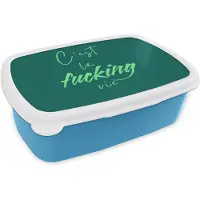 MuchoWow Broodtrommel Blauw - Lunchbox c'est la fucking vie - Groen - Handgeschreven - Brooddoos 18x12x6 cm - Brood lunch box - Broodtrommels voor kinderen en volwassenen