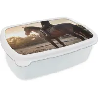MuchoWow Broodtrommel Wit - Lunchbox Harmonie - Ruiter - Zon - Brooddoos 18x12x6 cm - Brood lunch box - Broodtrommels voor kinderen en volwassenen