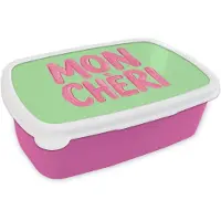 MuchoWow Broodtrommel Roze - Lunchbox Mon cheri - Groen - Roze - Brooddoos 18x12x6 cm - Brood lunch box - Broodtrommels voor kinderen en volwassenen