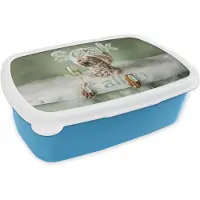 MuchoWow Broodtrommel Blauw - Lunchbox Soak it all in - Hond - Bad - Brooddoos 18x12x6 cm - Brood lunch box - Broodtrommels voor kinderen en volwassenen