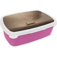 MuchoWow Broodtrommel Roze - Lunchbox Bootje - Blaadjes - Goud - Water - Brooddoos 18x12x6 cm - Brood lunch box - Broodtrommels voor kinderen en volwassenen