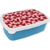 MuchoWow Broodtrommel Blauw - Lunchbox Modern - Abstract - Rood - Brooddoos 18x12x6 cm - Brood lunch box - Broodtrommels voor kinderen en volwassenen