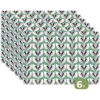 KitchenYeah Placemats - 6 stuks - 45x30 cm - Placemat kunststof - Retro - Modern - Groen - Borden onderleggers - Decoratie voor op tafel - Keuken tafeldecoratie accessoires - Vinyl onderlegger - Tafelversiering