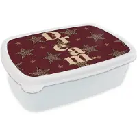 MuchoWow Broodtrommel Wit - Lunchbox Sterren - Luipaardprint - Dream - Bordeaux - Brooddoos 18x12x6 cm - Brood lunch box - Broodtrommels voor kinderen en volwassenen