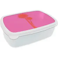 MuchoWow Broodtrommel Wit - Lunchbox Palmbomen - Modern - Roze - Brooddoos 18x12x6 cm - Brood lunch box - Broodtrommels voor kinderen en volwassenen