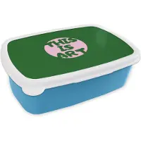 MuchoWow Broodtrommel Blauw - Lunchbox Cirkel - Roze - Tekst - Art - Brooddoos 18x12x6 cm - Brood lunch box - Broodtrommels voor kinderen en volwassenen