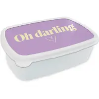 MuchoWow Broodtrommel Wit - Lunchbox Oh darling - Hart - Paars - Brooddoos 18x12x6 cm - Brood lunch box - Broodtrommels voor kinderen en volwassenen