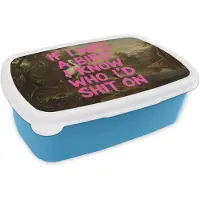 MuchoWow Broodtrommel Blauw - Lunchbox Klassiek - Humor - Roze - Brooddoos 18x12x6 cm - Brood lunch box - Broodtrommels voor kinderen en volwassenen