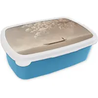 MuchoWow Broodtrommel Blauw - Lunchbox Bloesems - Wit - Boot - Minimalistisch - Brooddoos 18x12x6 cm - Brood lunch box - Broodtrommels voor kinderen en volwassenen