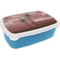 MuchoWow Broodtrommel Blauw - Lunchbox Illustratie - Bloemen - Vlakken - Abstract - Brooddoos 18x12x6 cm - Brood lunch box - Broodtrommels voor kinderen en volwassenen
