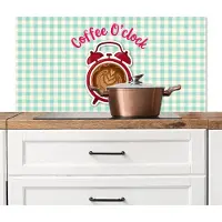 KitchenYeah Spatscherm keuken 100x50 cm - Kookplaat achterwand Koffie - Klok - Groen - Muurbeschermer - Spatwand fornuis - Hoogwaardig aluminium