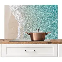 KitchenYeah Spatscherm keuken 100x65 cm - Kookplaat achterwand Kust - Zand - Blauw - Muurbeschermer - Spatwand fornuis - Hoogwaardig aluminium