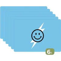 KitchenYeah Placemats - 6 stuks - 45x30 cm - Placemat kunststof - Smiley - Blauw - Bliksem - Borden onderleggers - Decoratie voor op tafel - Keuken tafeldecoratie accessoires - Vinyl onderlegger - Tafelversiering