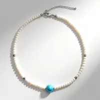 Cavill - Sterren Zilver Halsketting - Gerhodineerd - 16,15 Ct Larimar & 51,35 Ct Seleniet Kralen - 42-60 cm Verstelbaar - Elegant en Stijlvol