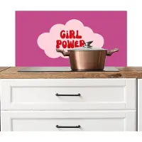 KitchenYeah Spatscherm keuken 90x45 cm - Kookplaat achterwand Girl power - Wolk - Roze - Muurbeschermer - Spatwand fornuis - Hoogwaardig aluminium