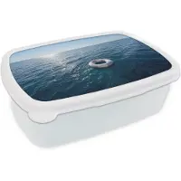MuchoWow Broodtrommel Wit - Lunchbox Oceaan - Zwemband - Horizon - Brooddoos 18x12x6 cm - Brood lunch box - Broodtrommels voor kinderen en volwassenen