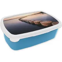 MuchoWow Broodtrommel Blauw - Lunchbox Hout - Palen - Water - Brooddoos 18x12x6 cm - Brood lunch box - Broodtrommels voor kinderen en volwassenen