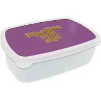 MuchoWow Broodtrommel Wit - Lunchbox Manifest that shit - Paars - Glitter - Brooddoos 18x12x6 cm - Brood lunch box - Broodtrommels voor kinderen en volwassenen