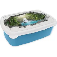MuchoWow Broodtrommel Blauw - Lunchbox Waterval - Doorkijkje - Natuur - Brooddoos 18x12x6 cm - Brood lunch box - Broodtrommels voor kinderen en volwassenen