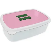 MuchoWow Broodtrommel Wit - Lunchbox Yes fun - Groen - Roze - Brooddoos 18x12x6 cm - Brood lunch box - Broodtrommels voor kinderen en volwassenen