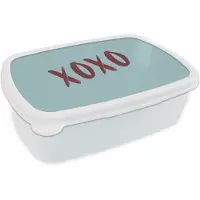 MuchoWow Broodtrommel Wit - Lunchbox XOXO - Blauw - Rood - Brooddoos 18x12x6 cm - Brood lunch box - Broodtrommels voor kinderen en volwassenen