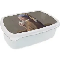 MuchoWow Broodtrommel Wit - Lunchbox Klassiek - Humor - Kleurrijk - Brooddoos 18x12x6 cm - Brood lunch box - Broodtrommels voor kinderen en volwassenen