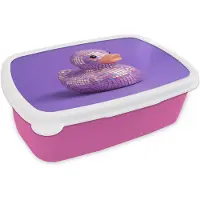 MuchoWow Broodtrommel Roze - Lunchbox Disco - Eend - Paars - Brooddoos 18x12x6 cm - Brood lunch box - Broodtrommels voor kinderen en volwassenen