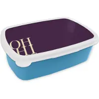MuchoWow Broodtrommel Blauw - Lunchbox Oh hi - Paars - Cursief - Brooddoos 18x12x6 cm - Brood lunch box - Broodtrommels voor kinderen en volwassenen