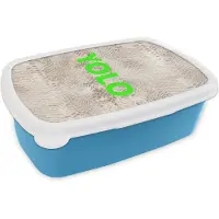 MuchoWow Broodtrommel Blauw - Lunchbox YOLO - Groen - Neon - Slangenprnt - Brooddoos 18x12x6 cm - Brood lunch box - Broodtrommels voor kinderen en volwassenen