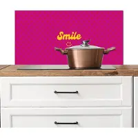 KitchenYeah Spatscherm keuken 90x45 cm - Kookplaat achterwand Smile - Stippen - Geel - Smiley - Roze - Muurbeschermer - Spatwand fornuis - Hoogwaardig aluminium