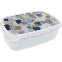 MuchoWow Broodtrommel Wit - Lunchbox Abstract - Goud - Vormen - Brooddoos 18x12x6 cm - Brood lunch box - Broodtrommels voor kinderen en volwassenen