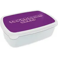MuchoWow Broodtrommel Wit - Lunchbox You're doing great - Paars - Bubble letters - Brooddoos 18x12x6 cm - Brood lunch box - Broodtrommels voor kinderen en volwassenen