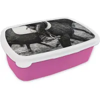 MuchoWow Broodtrommel Roze - Lunchbox Paard - Sport - Zwart - Wit - Brooddoos 18x12x6 cm - Brood lunch box - Broodtrommels voor kinderen en volwassenen