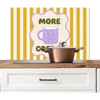 KitchenYeah Spatscherm keuken 90x60 cm - Kookplaat achterwand More coffee - Geel - Paars - Strepen - Mok - Muurbeschermer - Spatwand fornuis - Hoogwaardig aluminium