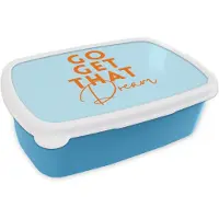 MuchoWow Broodtrommel Blauw - Lunchbox Blauw - Oranje - Tekst - Brooddoos 18x12x6 cm - Brood lunch box - Broodtrommels voor kinderen en volwassenen