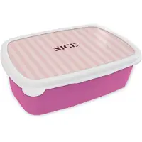 MuchoWow Broodtrommel Roze - Lunchbox Nice - Strepen - Roze - Brooddoos 18x12x6 cm - Brood lunch box - Broodtrommels voor kinderen en volwassenen