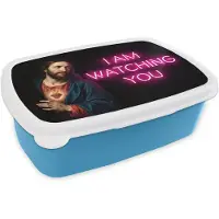 MuchoWow Broodtrommel Blauw - Lunchbox Man - Tekst - Neon - Brooddoos 18x12x6 cm - Brood lunch box - Broodtrommels voor kinderen en volwassenen