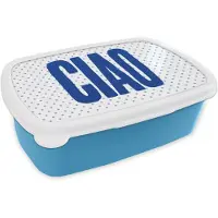 MuchoWow Broodtrommel Blauw - Lunchbox Ciao - Stippen - Roze - Wit - Brooddoos 18x12x6 cm - Brood lunch box - Broodtrommels voor kinderen en volwassenen