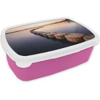 MuchoWow Broodtrommel Roze - Lunchbox Hout - Palen - Water - Brooddoos 18x12x6 cm - Brood lunch box - Broodtrommels voor kinderen en volwassenen