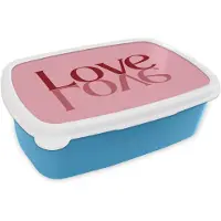 MuchoWow Broodtrommel Blauw - Lunchbox Love - Roze - Spiegeling - Brooddoos 18x12x6 cm - Brood lunch box - Broodtrommels voor kinderen en volwassenen