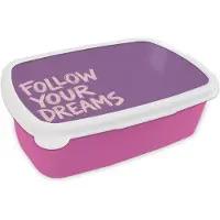 MuchoWow Broodtrommel Roze - Lunchbox Follow your dreams - Paars - Penseeltextuur - Brooddoos 18x12x6 cm - Brood lunch box - Broodtrommels voor kinderen en volwassenen