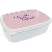 MuchoWow Broodtrommel Wit - Lunchbox You're doing great - Roze - Bubble letters - Brooddoos 18x12x6 cm - Brood lunch box - Broodtrommels voor kinderen en volwassenen