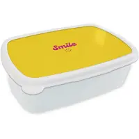MuchoWow Broodtrommel Wit - Lunchbox Smile - Geel - Roze - Brooddoos 18x12x6 cm - Brood lunch box - Broodtrommels voor kinderen en volwassenen