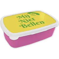 MuchoWow Broodtrommel Roze - Lunchbox Mij niet bellen - Telefoon - Geel - Brooddoos 18x12x6 cm - Brood lunch box - Broodtrommels voor kinderen en volwassenen