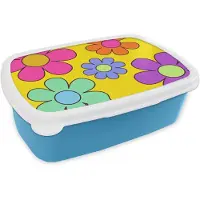 MuchoWow Broodtrommel Blauw - Lunchbox Bloemen - Illustratie - Kleurrijk - Brooddoos 18x12x6 cm - Brood lunch box - Broodtrommels voor kinderen en volwassenen