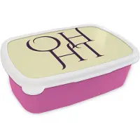 MuchoWow Broodtrommel Roze - Lunchbox Oh hi - Geel - Monogram - Brooddoos 18x12x6 cm - Brood lunch box - Broodtrommels voor kinderen en volwassenen