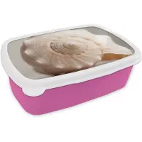 MuchoWow Broodtrommel Roze - Lunchbox Schelp - Detail - Beige - Brooddoos 18x12x6 cm - Brood lunch box - Broodtrommels voor kinderen en volwassenen