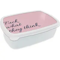 MuchoWow Broodtrommel Wit - Lunchbox Fuck what they think - Roze - Minimalistisch - Brooddoos 18x12x6 cm - Brood lunch box - Broodtrommels voor kinderen en volwassenen