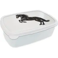 MuchoWow Broodtrommel Wit - Lunchbox Zwart - Paard - Portret - Brooddoos 18x12x6 cm - Brood lunch box - Broodtrommels voor kinderen en volwassenen