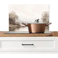 KitchenYeah Spatscherm keuken 60x40 cm - Kookplaat achterwand Rivierlandschap - Minimalistisch - Aardetinten - Muurbeschermer - Spatwand fornuis - Hoogwaardig aluminium